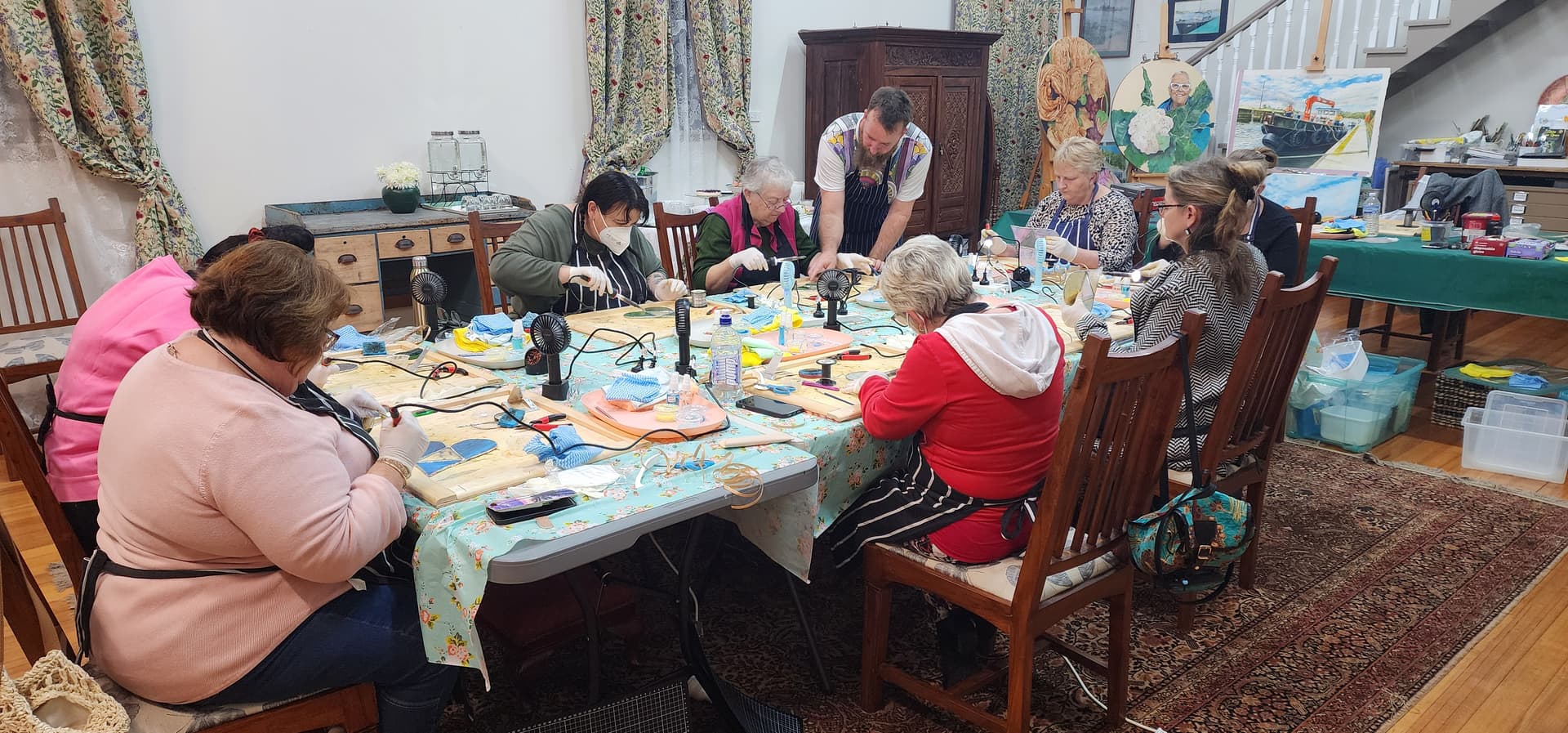 Stained glass workshop in progress